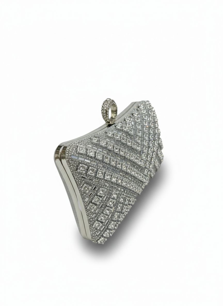 Clutch Modelo Strass Quadrado - Prata