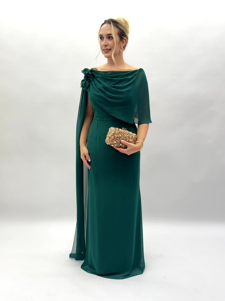 Vestido de festa em chiffon com capa lateral - COD 3001