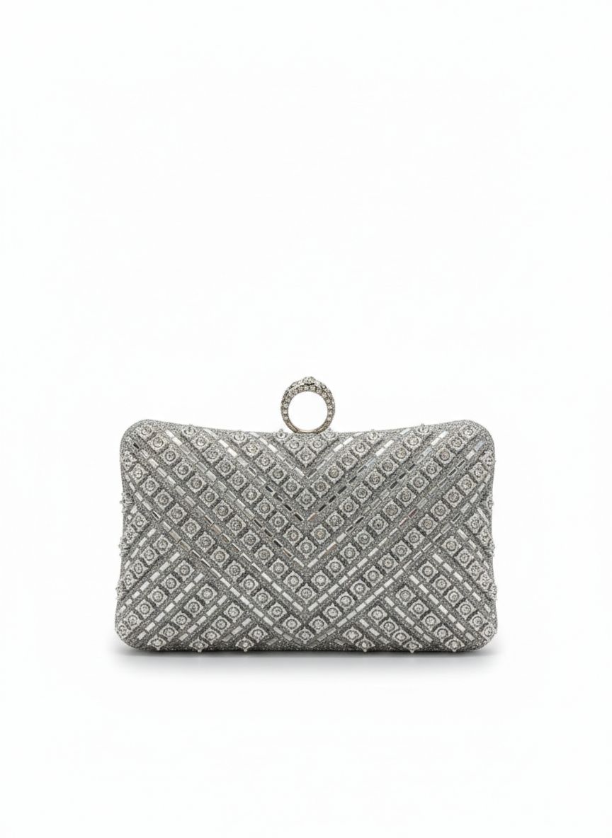 Clutch Modelo Strass Quadrado - Prata