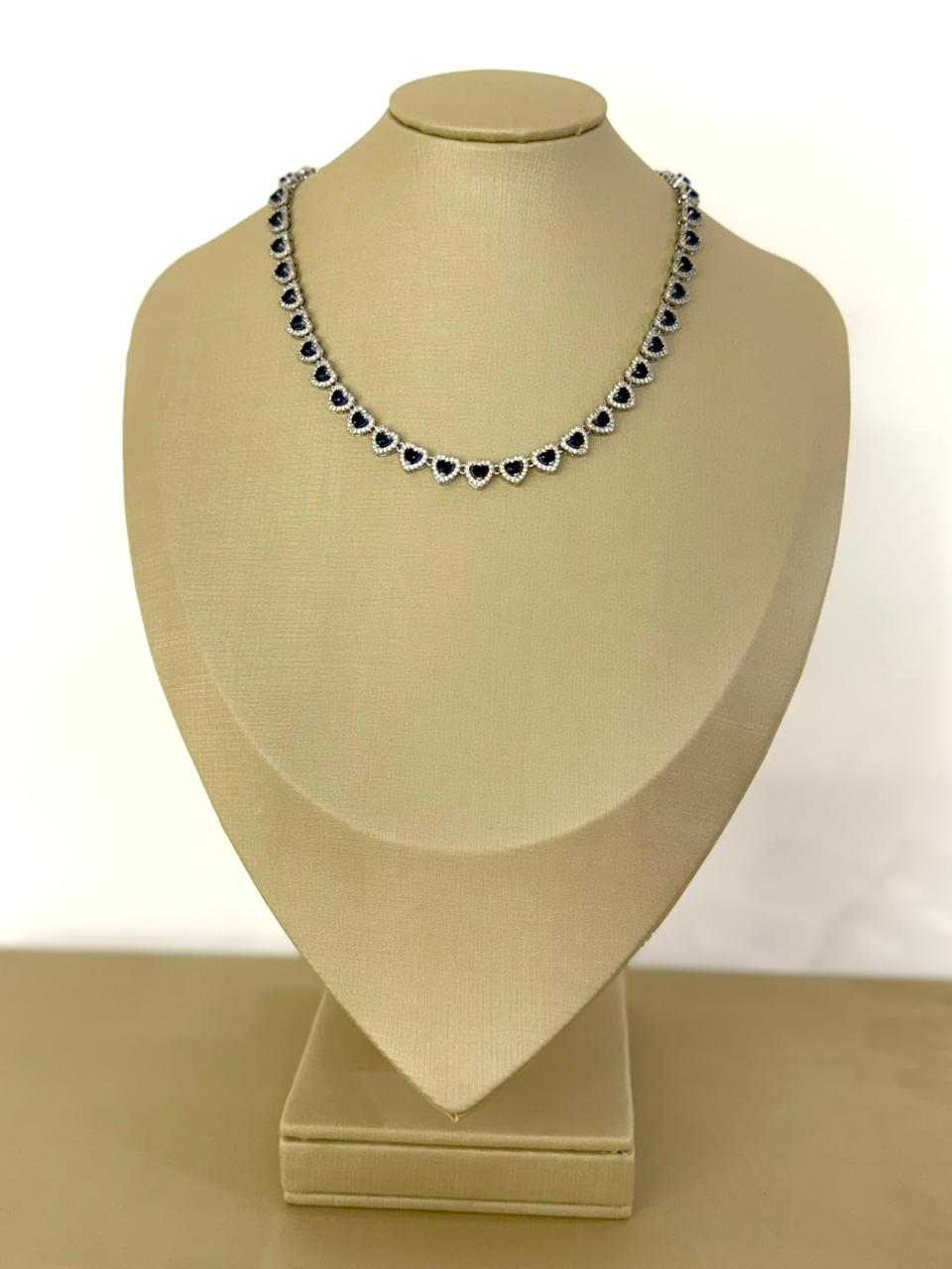 Conjunto Semijoia Corações Cravejados - Azul Marinho