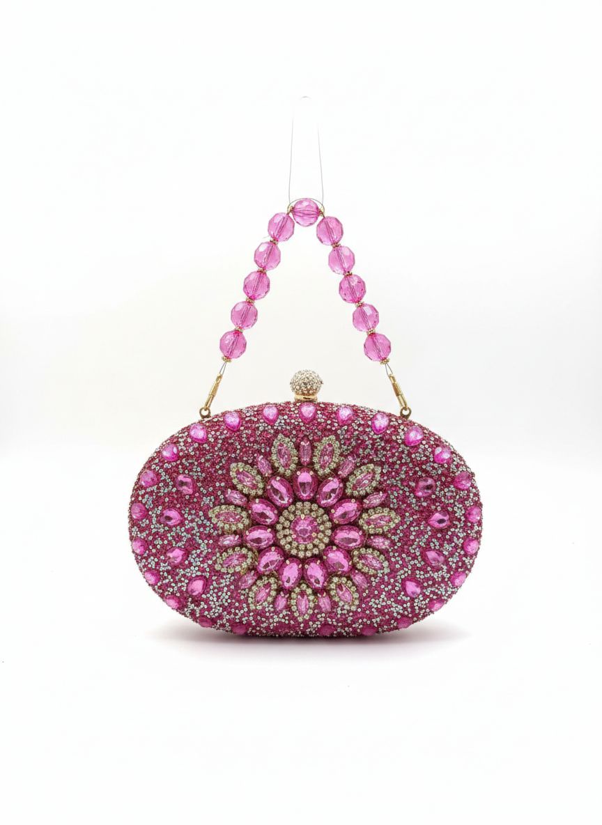 Clutch Modelo Pedrarias Oval - Rosa Pink