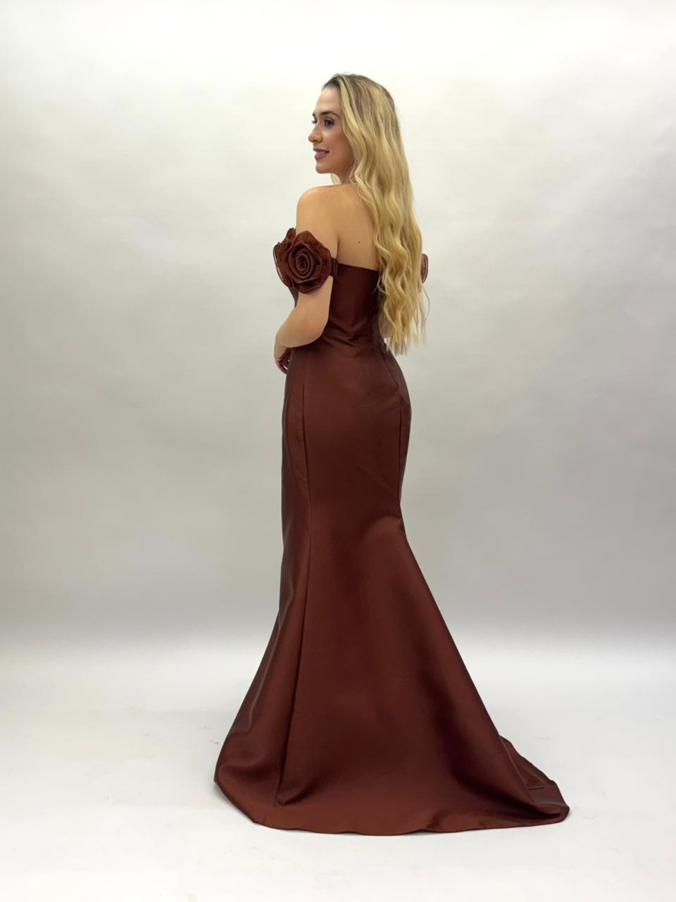 Vestidos ombro a ombro em Zibeline com flores - COD 1021