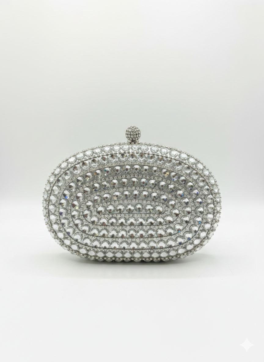 Clutch Modelo Pedrarias Oval - Prata