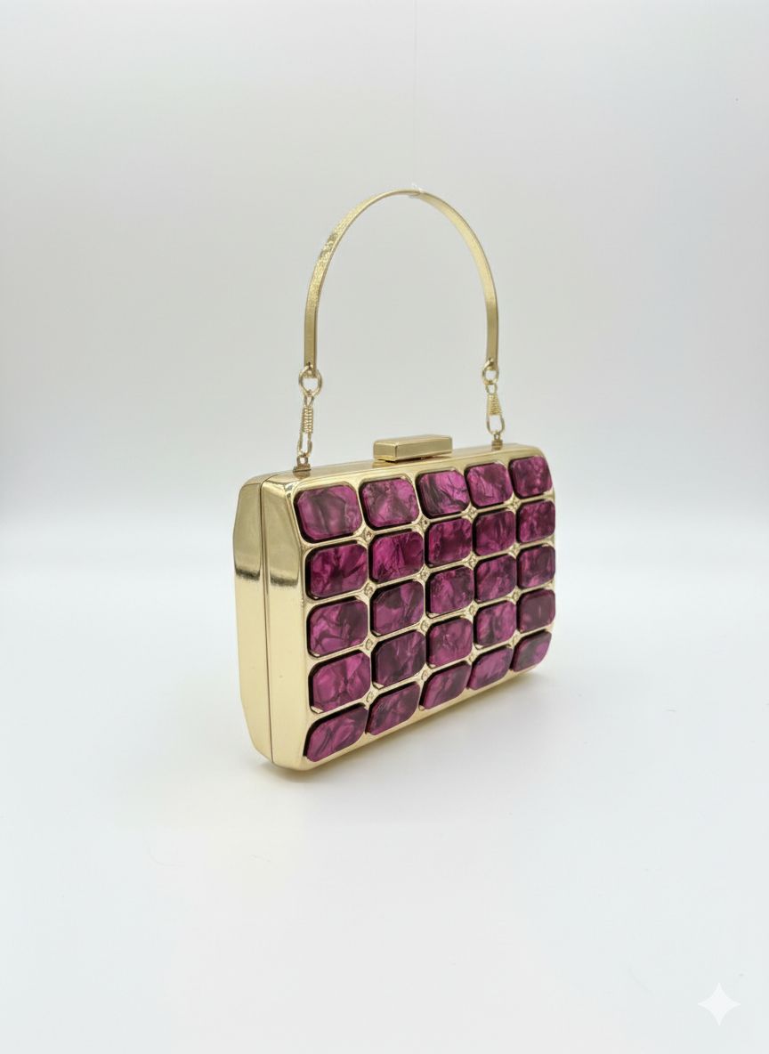 Clutch Modelo Colmeia Madrepérola - Fúcsia