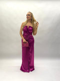 Vestido de Festa tomara que caia plissado e liso com cinto em crepe acetinado - COD 3004