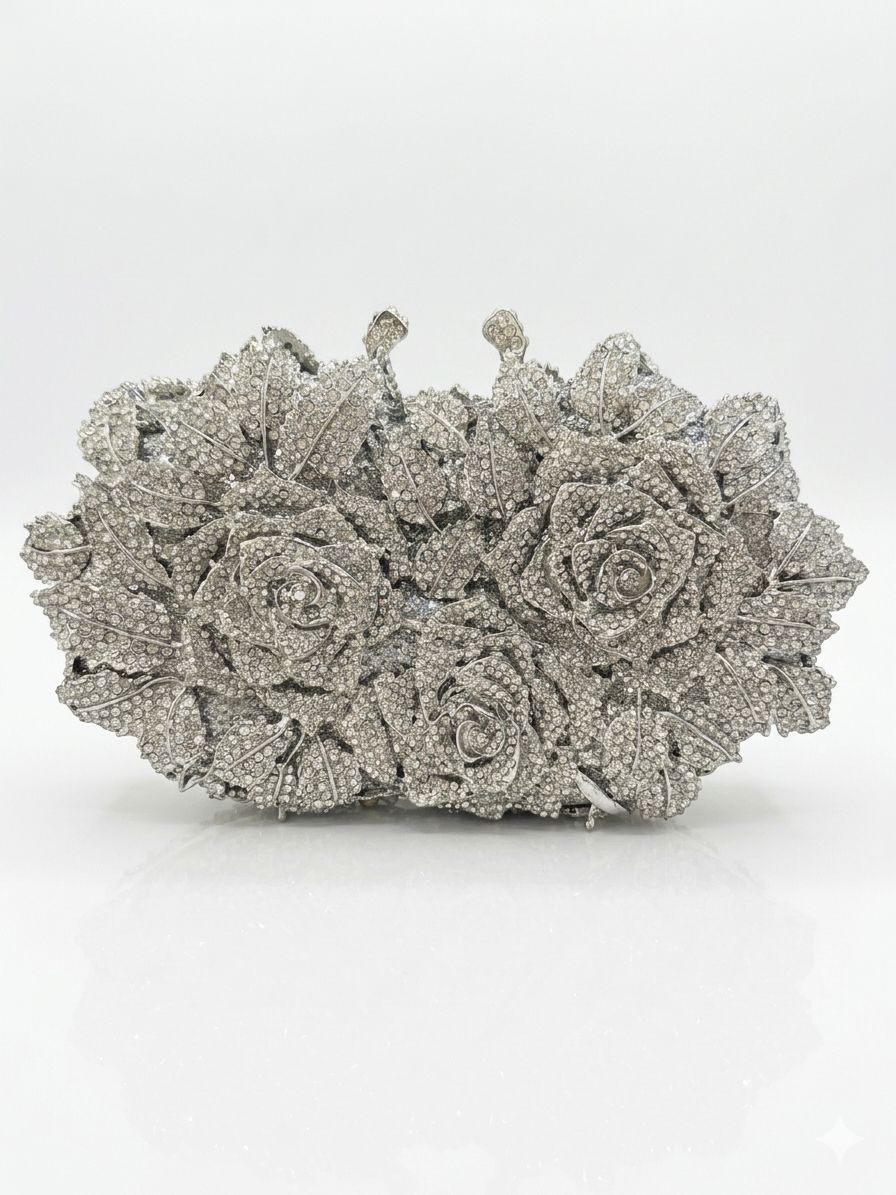 Clutch Modelo Joia Rosas - Prata