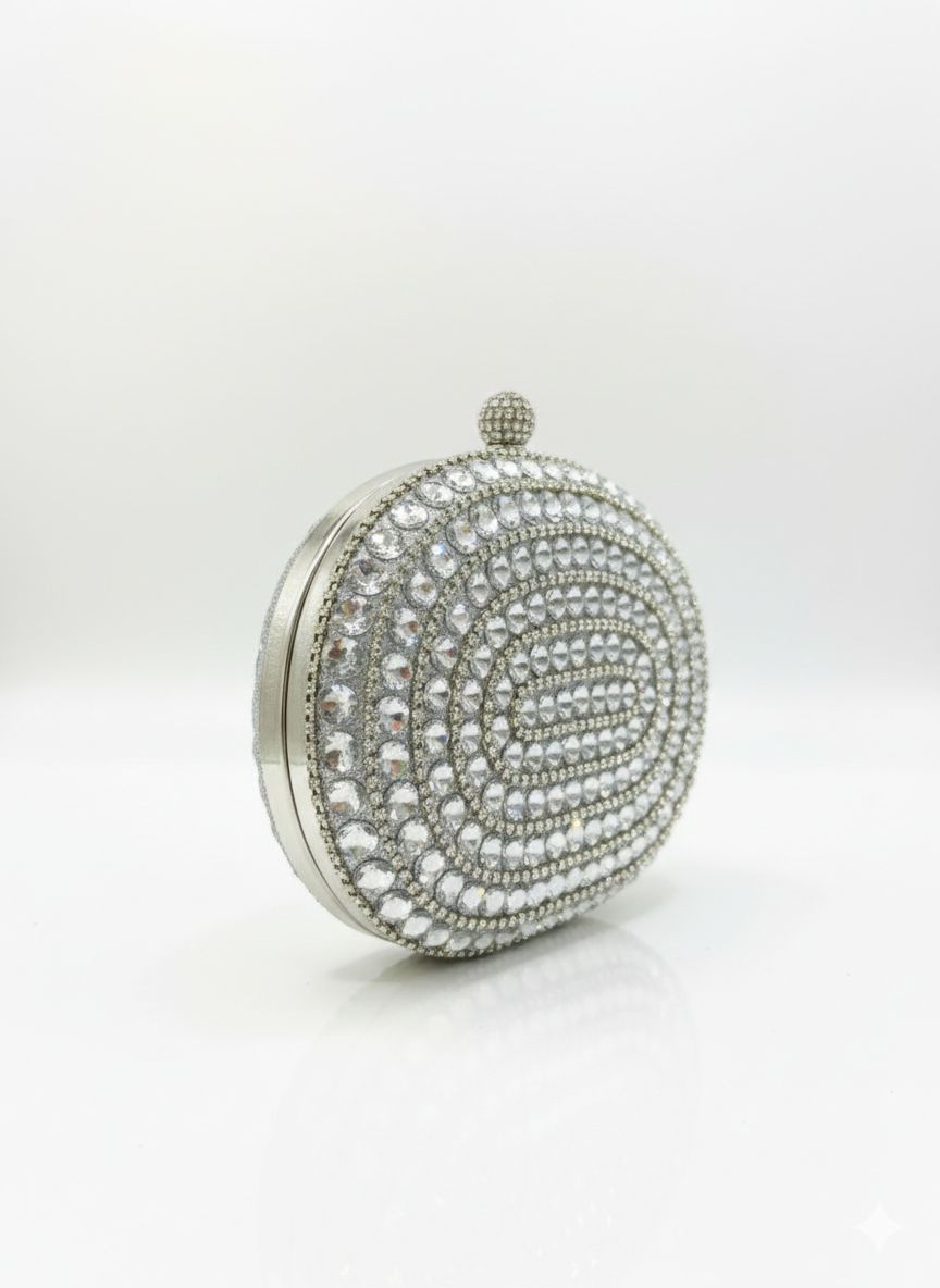 Clutch Modelo Pedrarias Oval - Prata