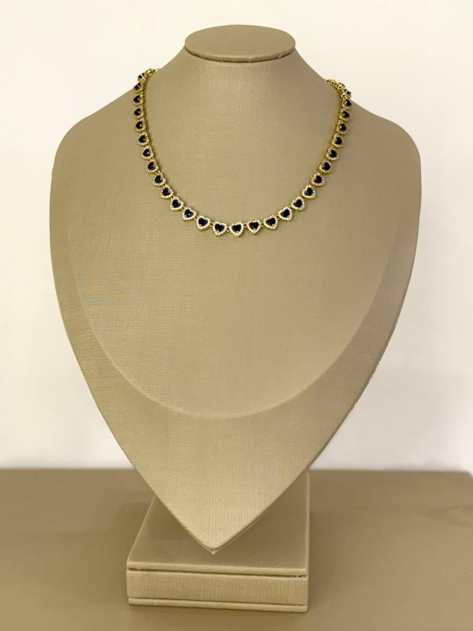 Conjunto Semijoia Coração Cravejado - Banhado a Ouro 18k