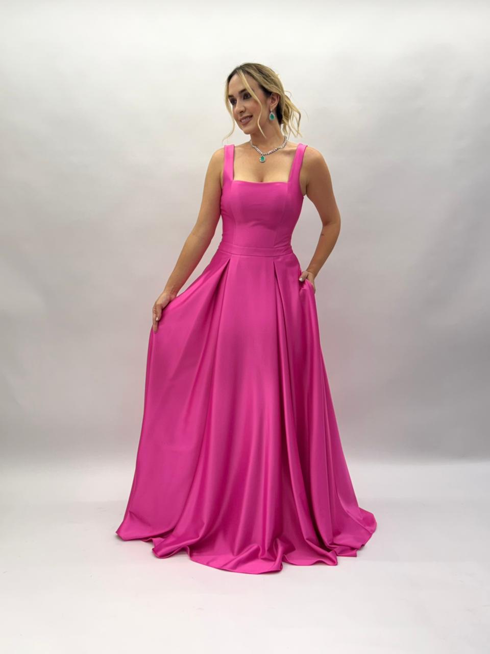 Vestido de festa decote quadrado com alças e corselet - COD 2005