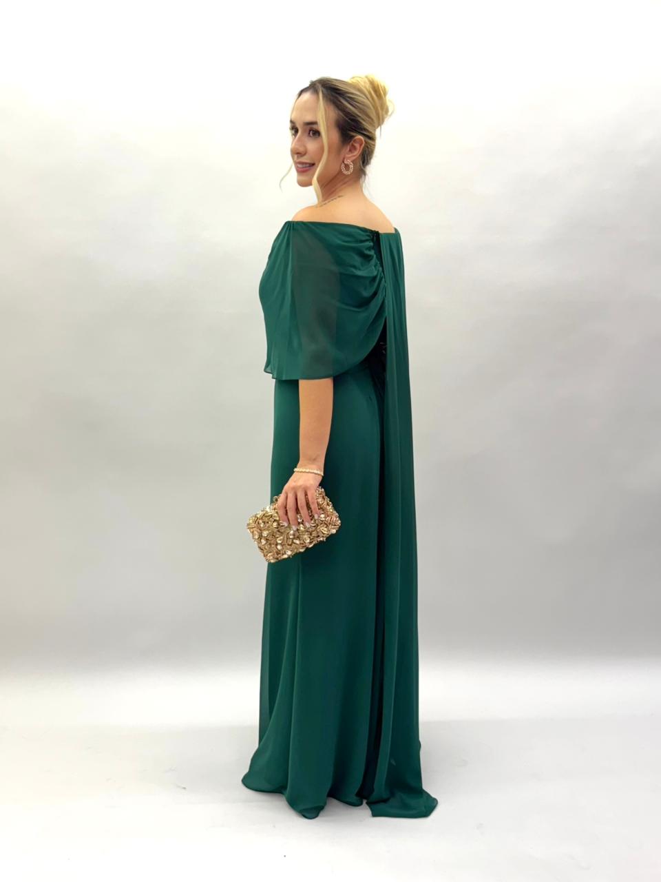 Vestido de festa em chiffon com capa lateral - COD 3001