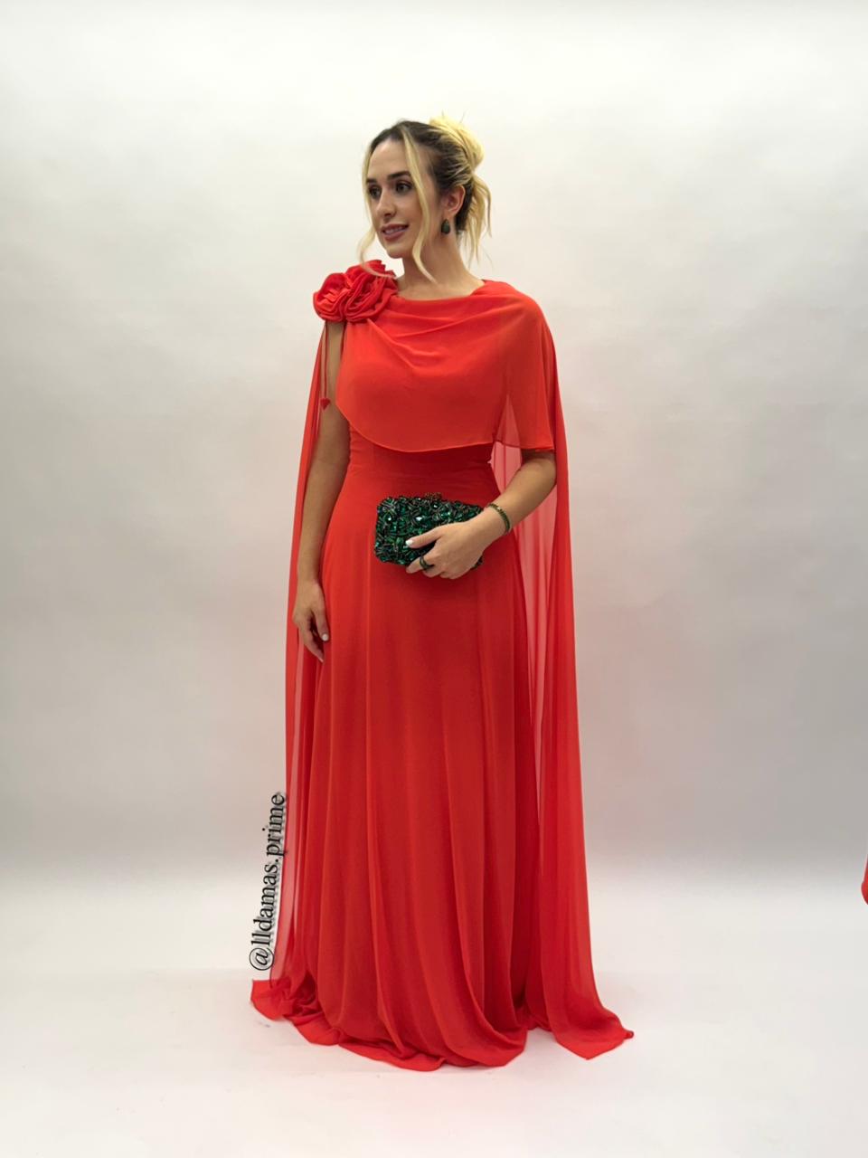 Vestido em musseline com capa e flor - COD 1022