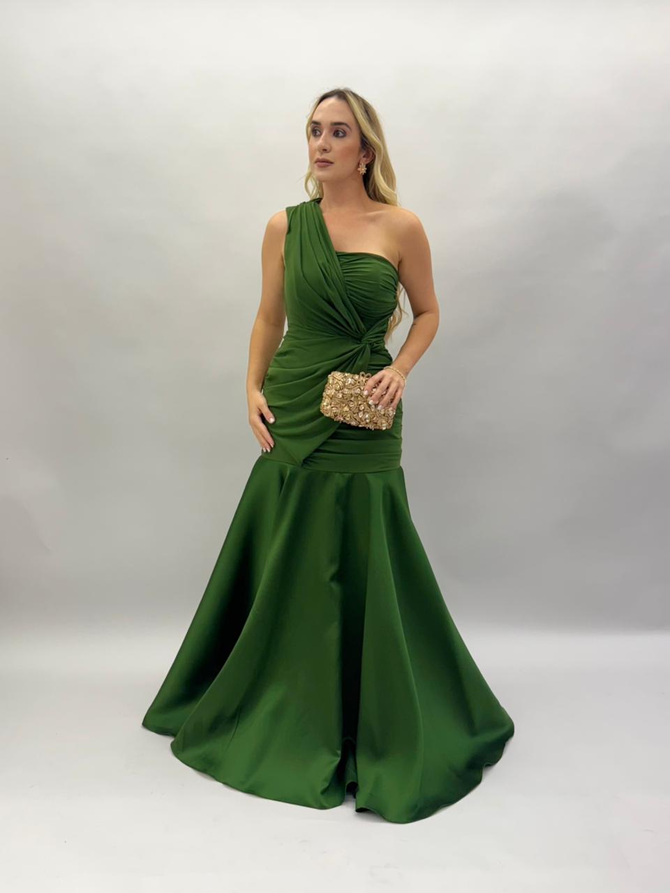Vestido de Festa modelo sereia decote um ombro em zibeline e crepe - COD 1018
