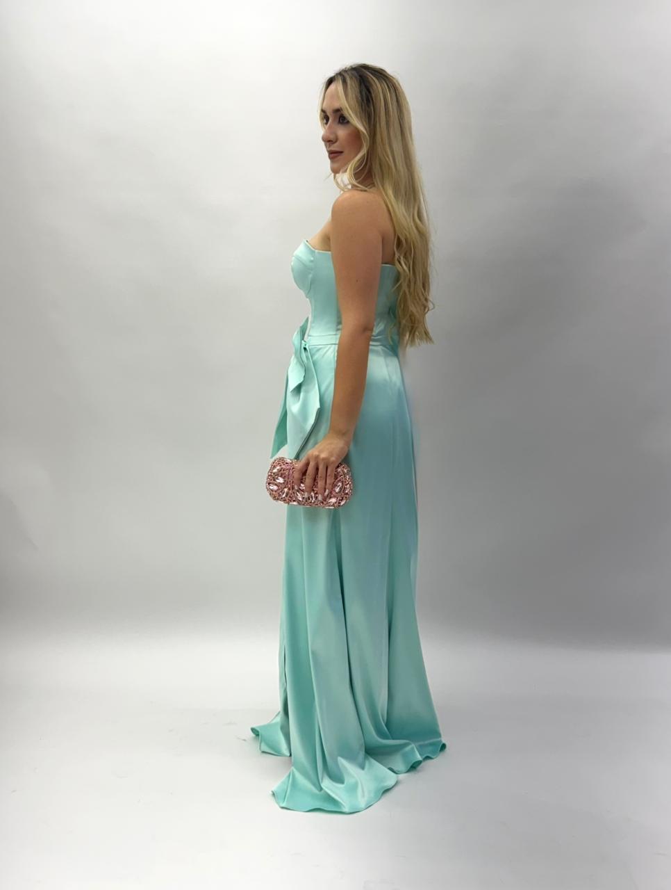 Vestido tomara que caia com laço em crepe acetinado - COD 2002