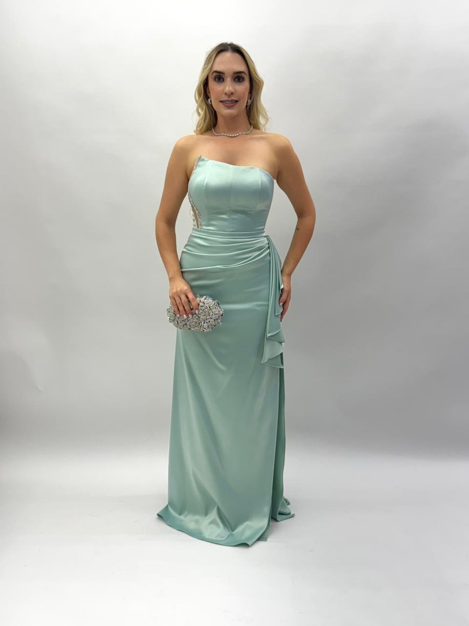 Vestido de festa tomara que caia com ponta assimétrica - COD 2001