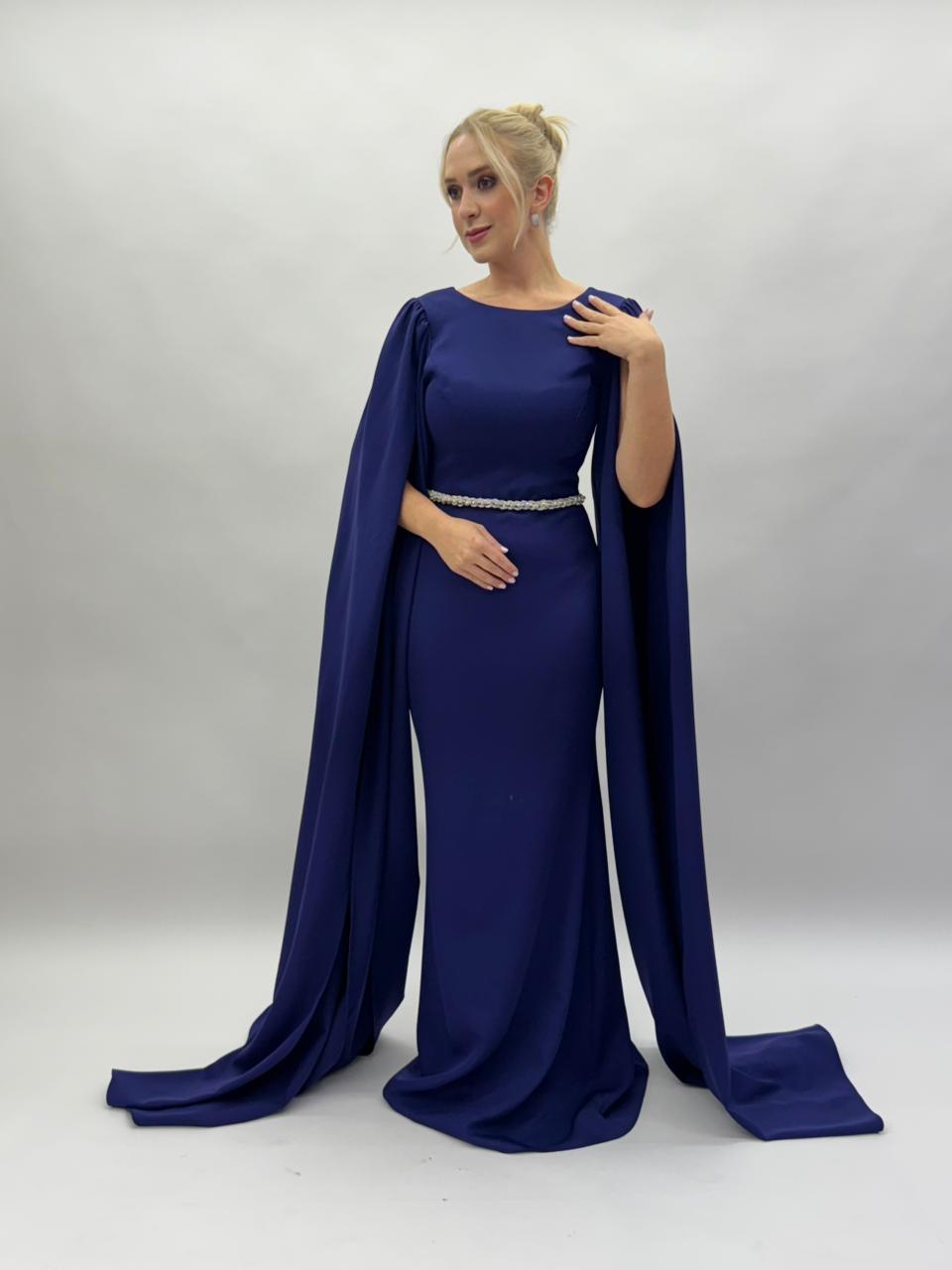 Vestido de Festa em crepe com capas longas - COD 1009