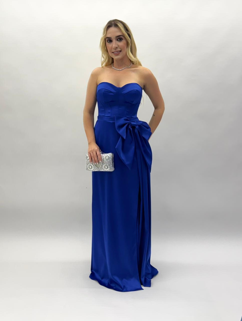 Vestido tomara que caia com laço em crepe acetinado - COD 2002