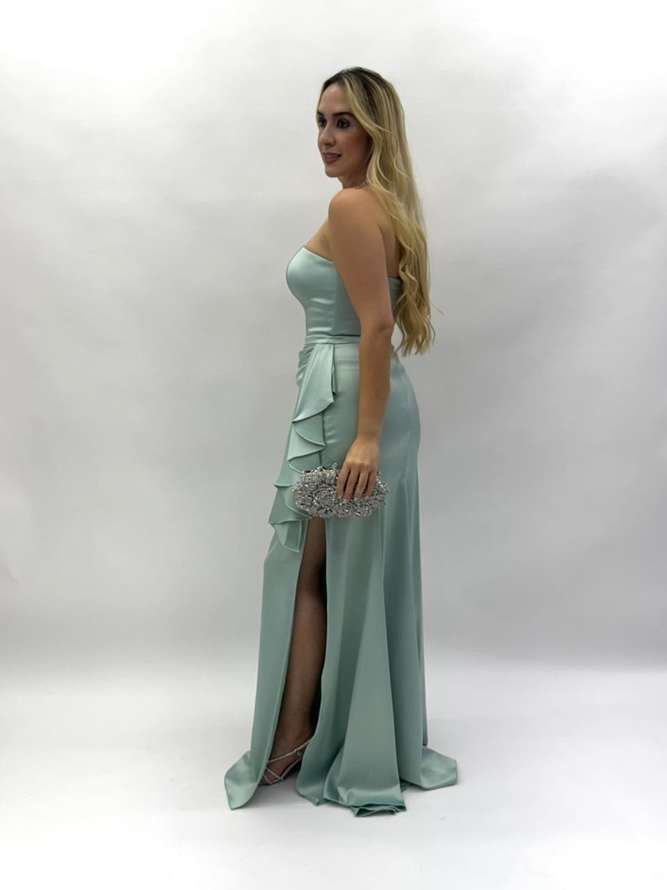 Vestido de festa tomara que caia com ponta assimétrica - COD 2001