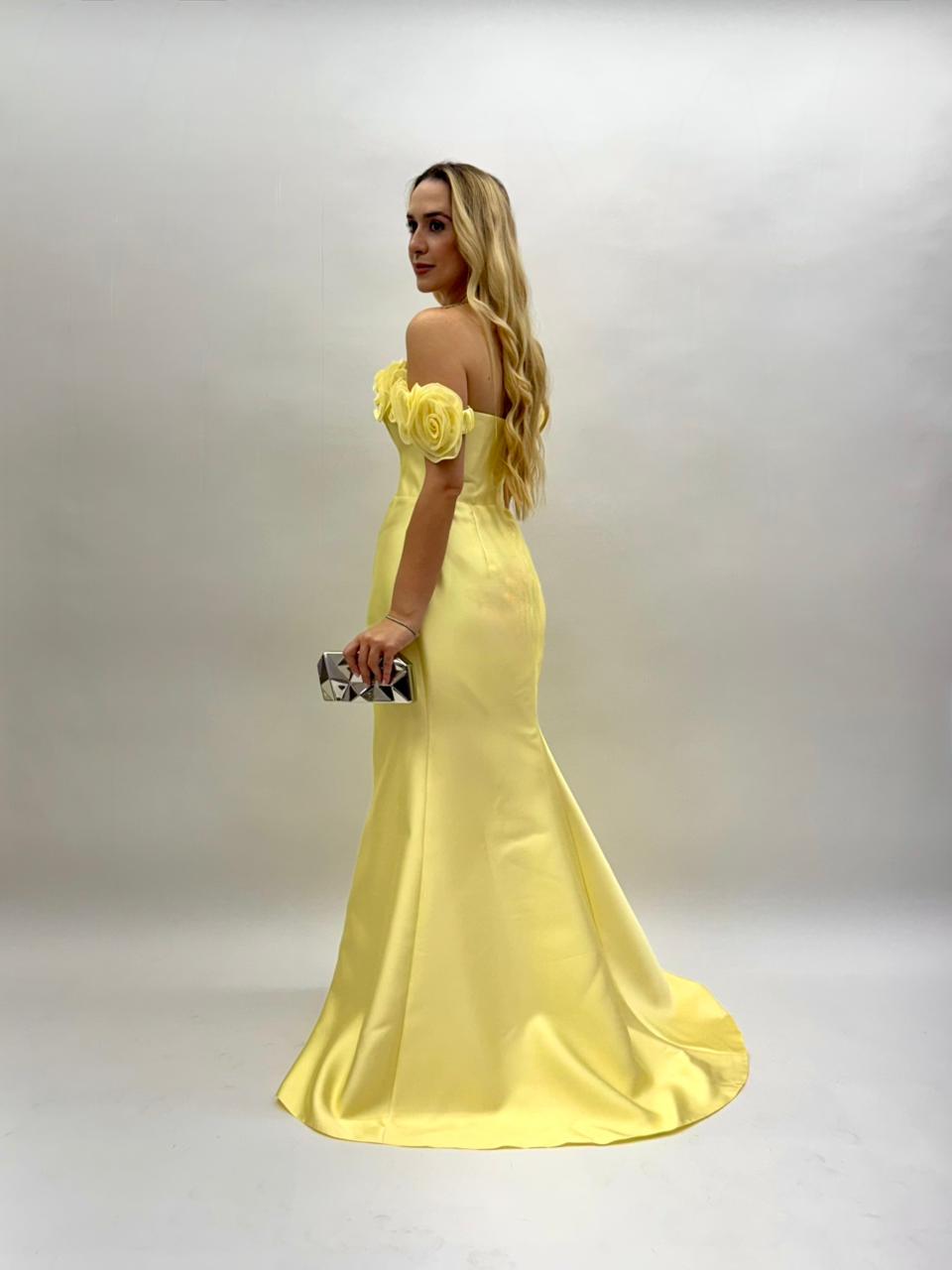 Vestidos ombro a ombro em Zibeline com flores - COD 1021
