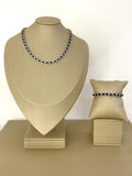 Conjunto Semijoia Corações Cravejados - Azul Marinho