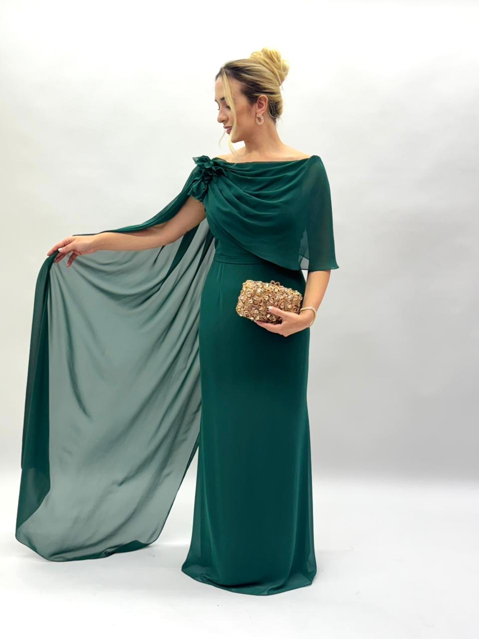Vestido de festa em chiffon com capa lateral - COD 3001