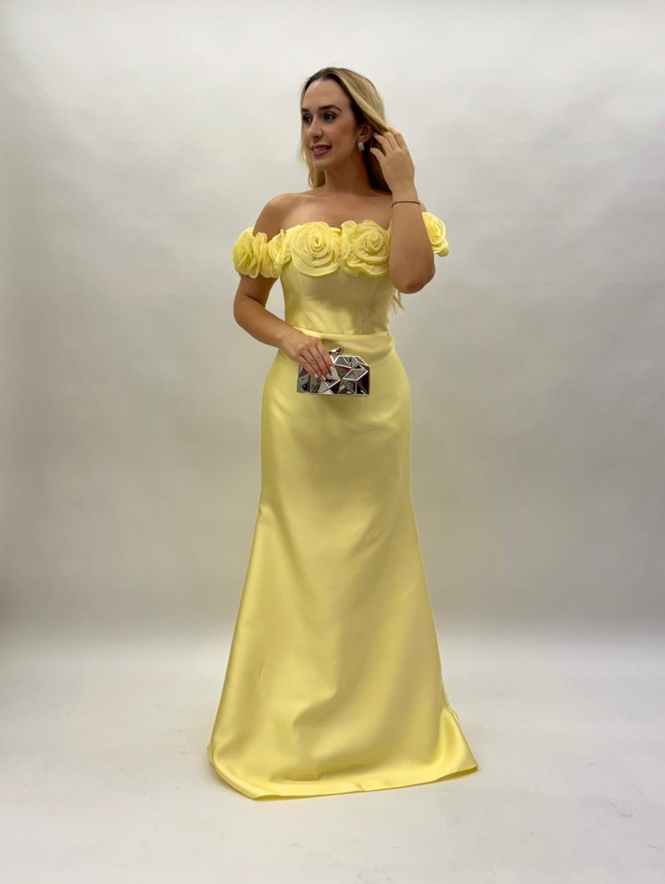 Vestidos ombro a ombro em Zibeline com flores - COD 1021
