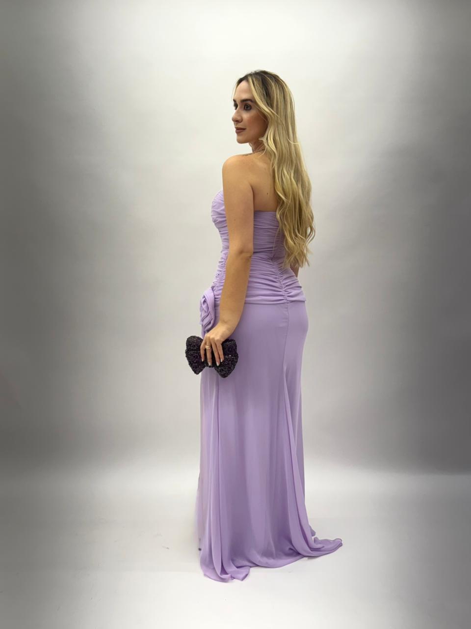 Vestido de Festa modelo corpete quadrado todo franzido em musseline - COD 1024