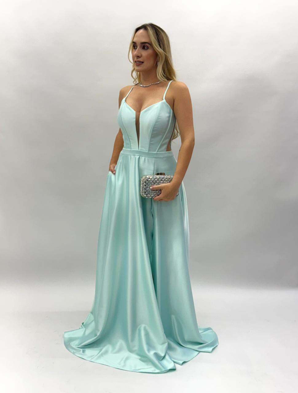 Vestido de festa com alças finas estruturado modelo corselet - COD 2003