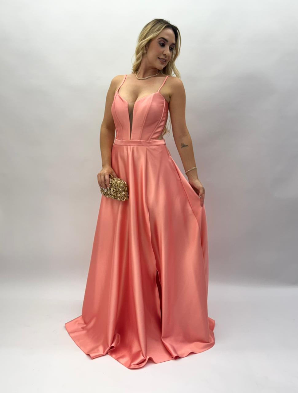 Vestido de festa com alças finas estruturado modelo corselet - COD 2003
