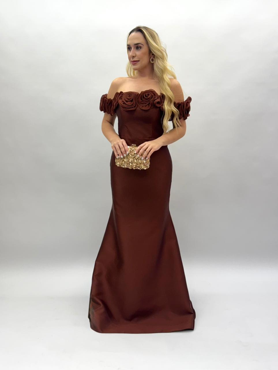 Vestidos ombro a ombro em Zibeline com flores - COD 1021
