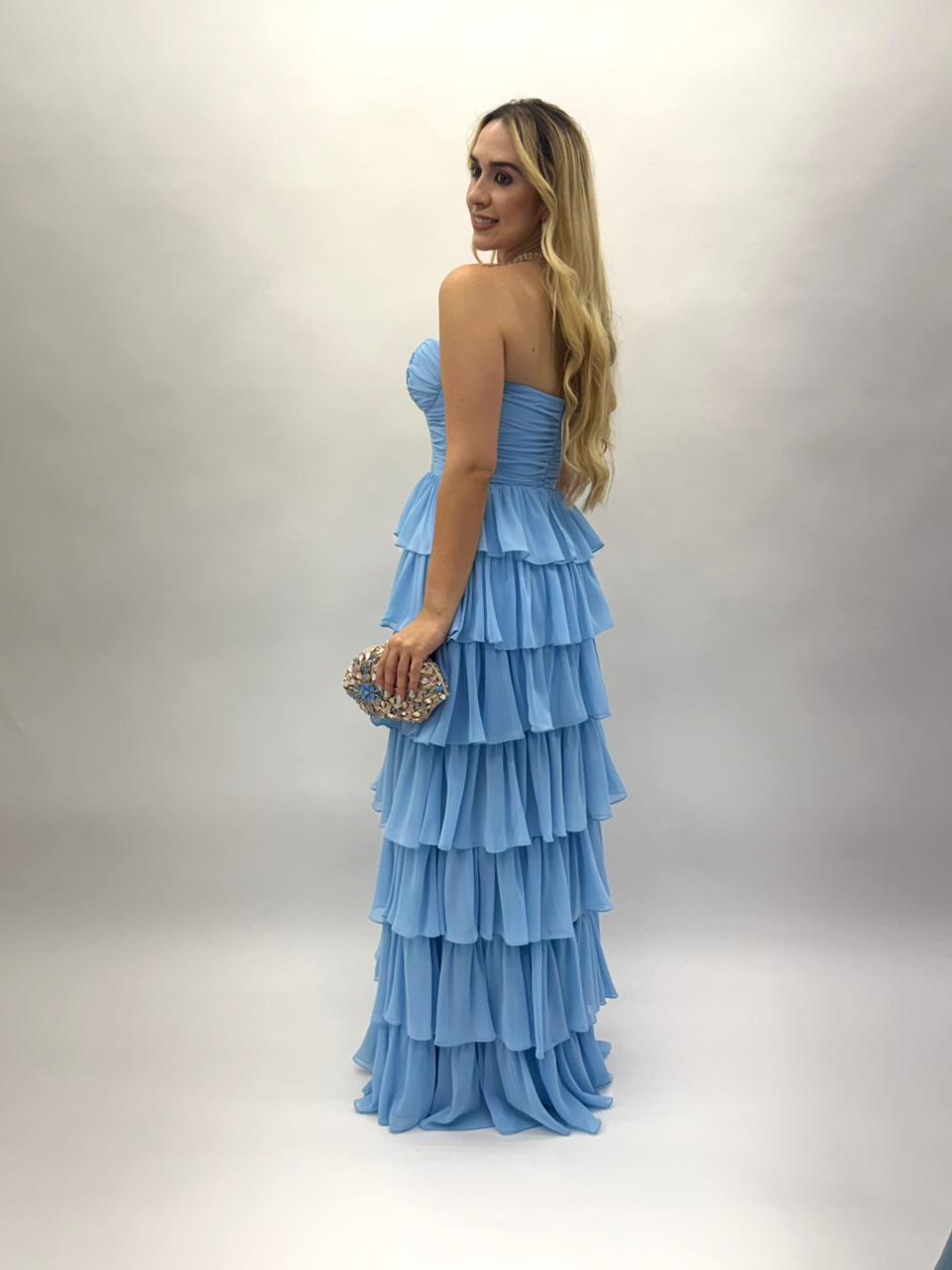 Vestido de festa tomara que caia com saia em babados - COD 1002