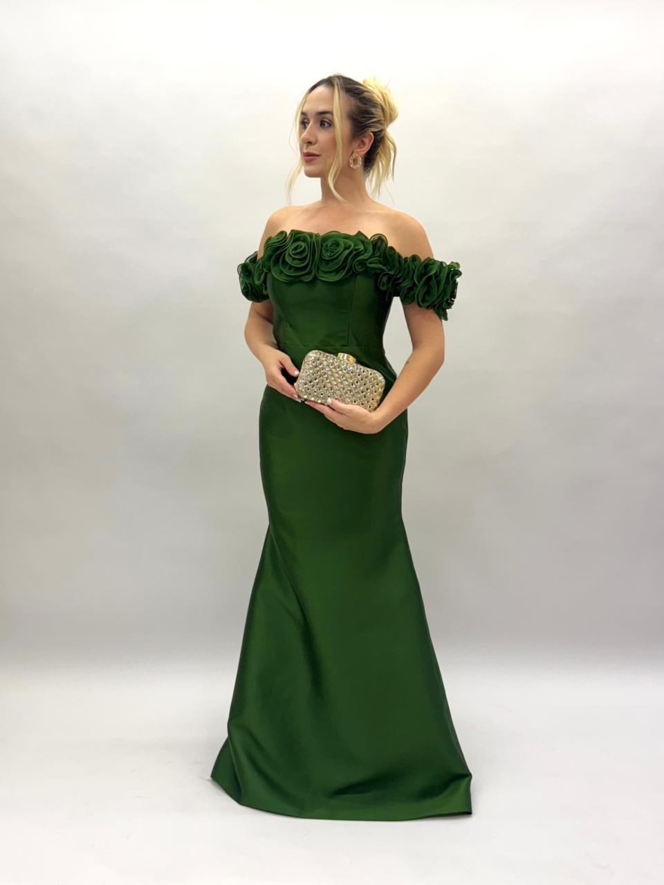 Vestidos ombro a ombro em Zibeline com flores - COD 1021