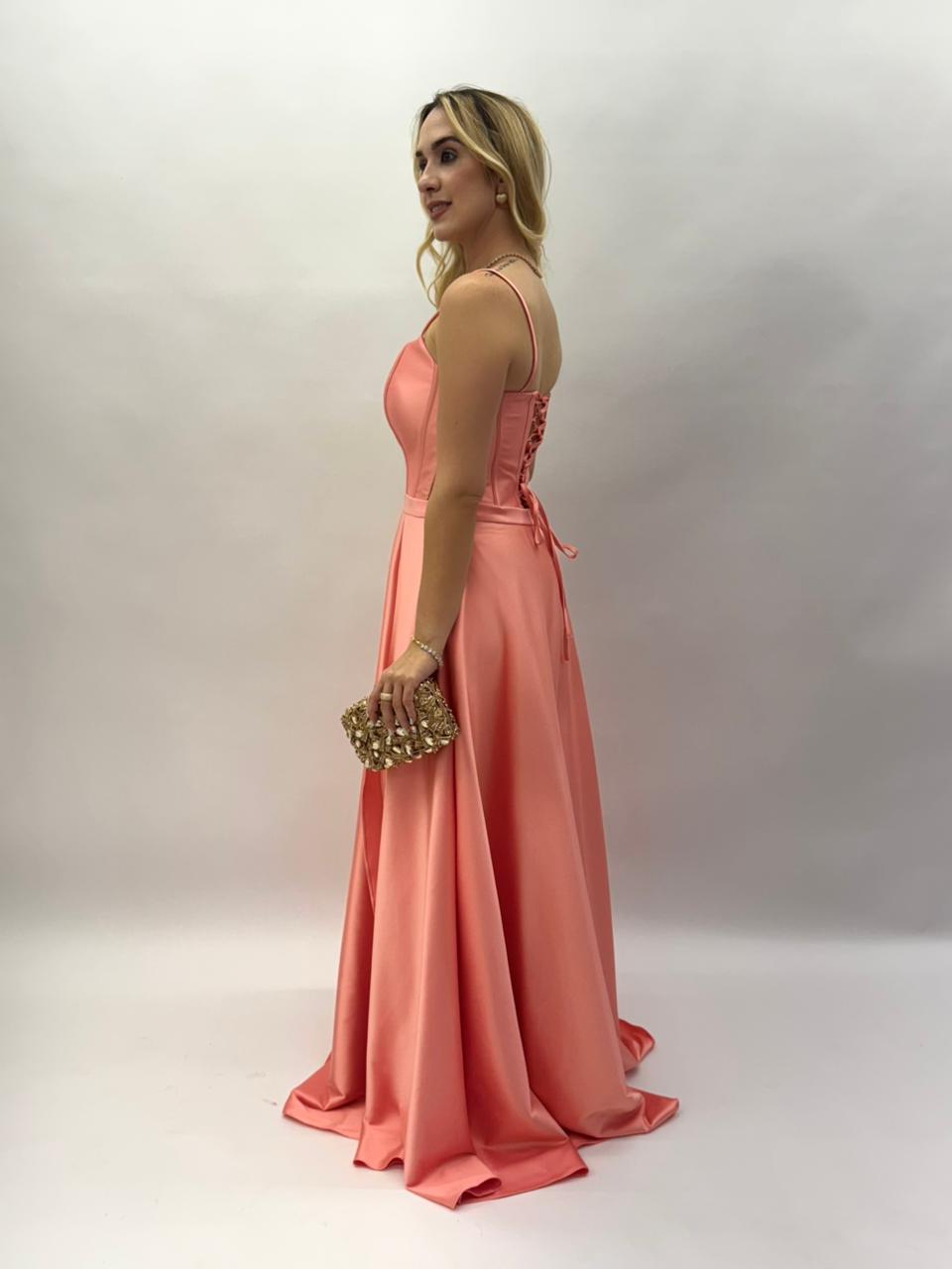 Vestido de festa com alças finas estruturado modelo corselet - COD 2003
