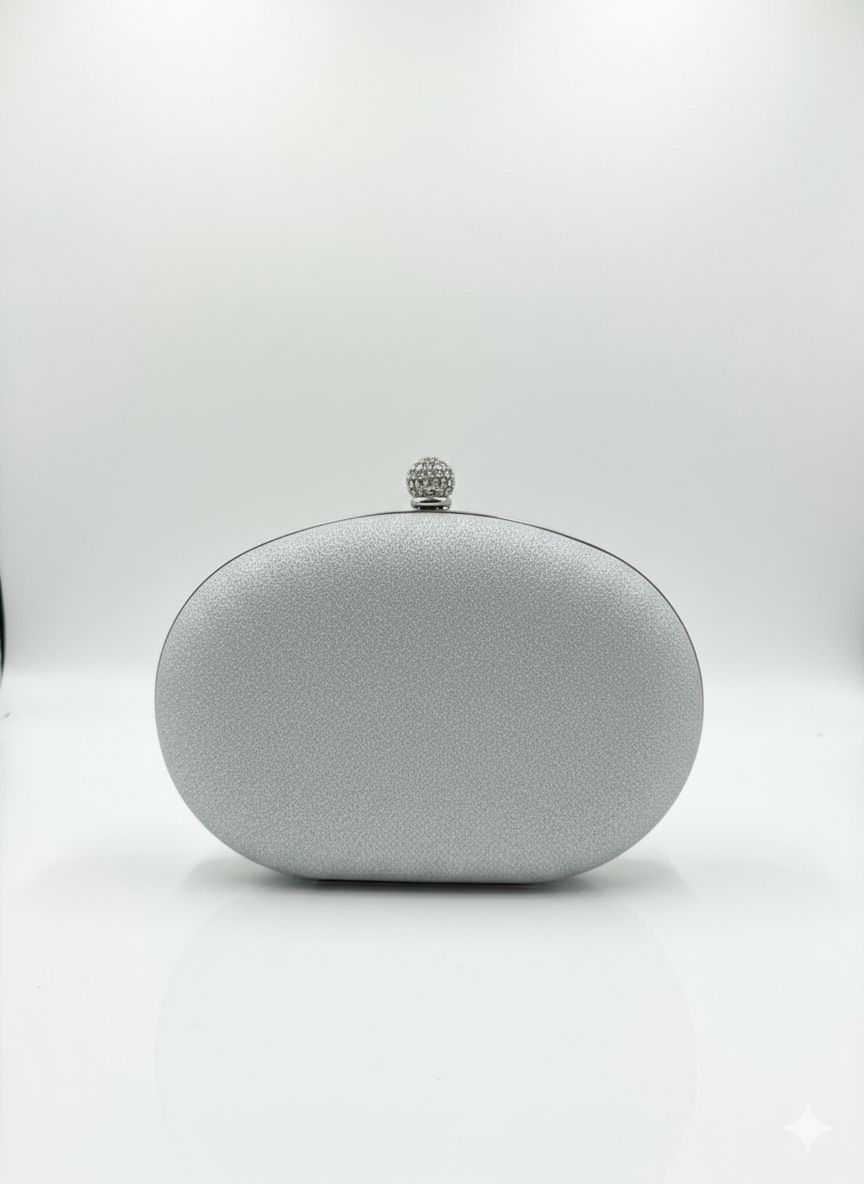 Clutch Modelo Pedrarias Oval - Prata