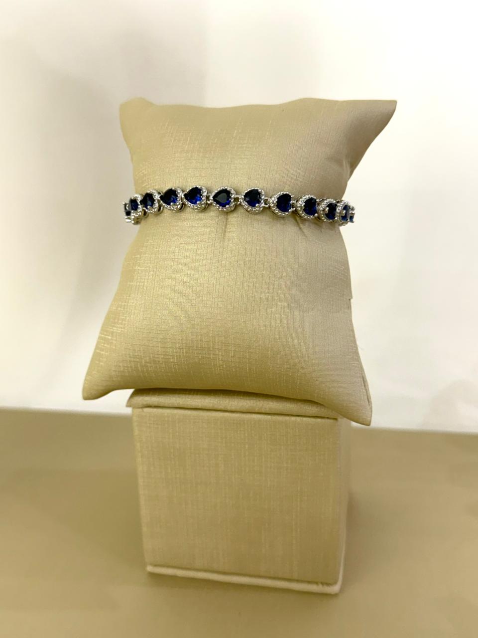 Conjunto Semijoia Corações Cravejados - Azul Marinho