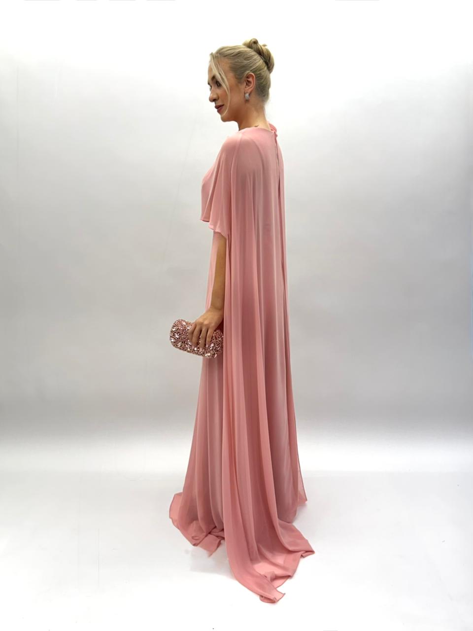 Vestido em musseline com capa e flor - COD 1022