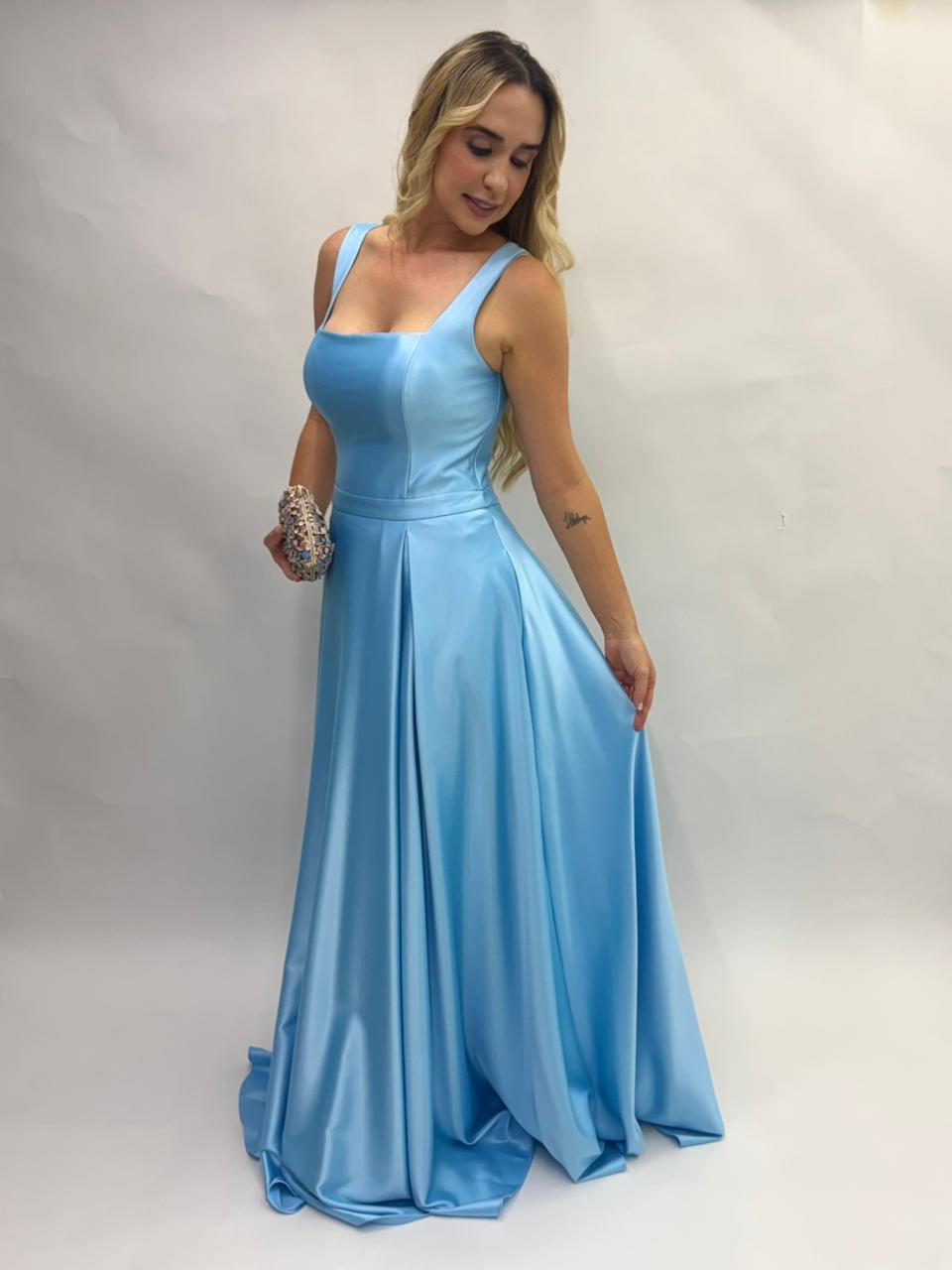 Vestido de festa decote quadrado com alças e corselet - COD 2005