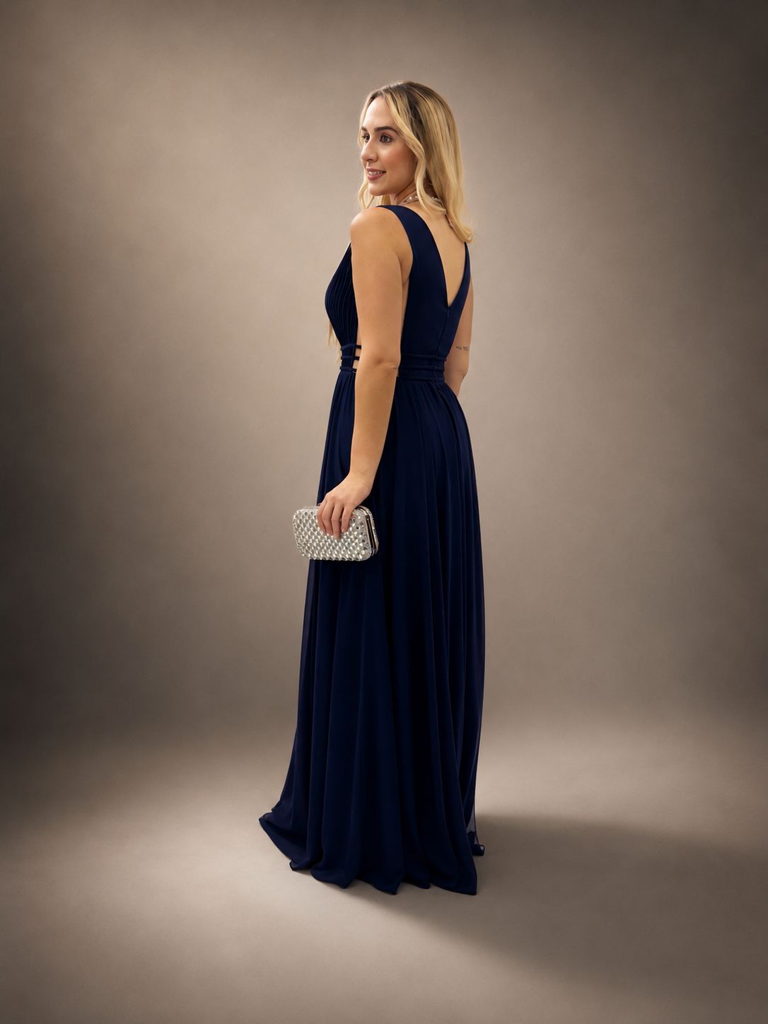 Vestido de festa em chiffon com trasparencia nas laterais - COD 2006