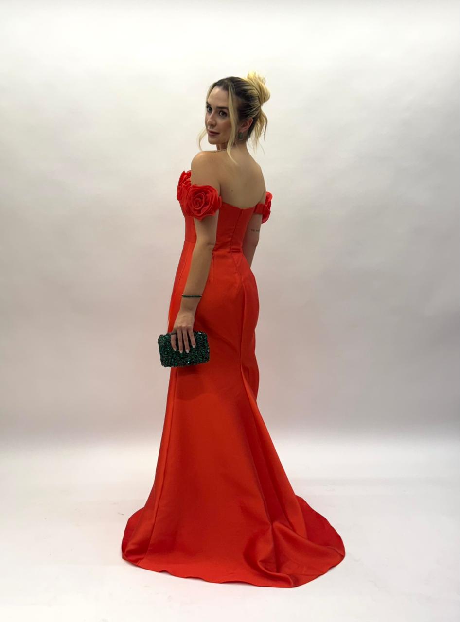 Vestidos ombro a ombro em Zibeline com flores - COD 1021