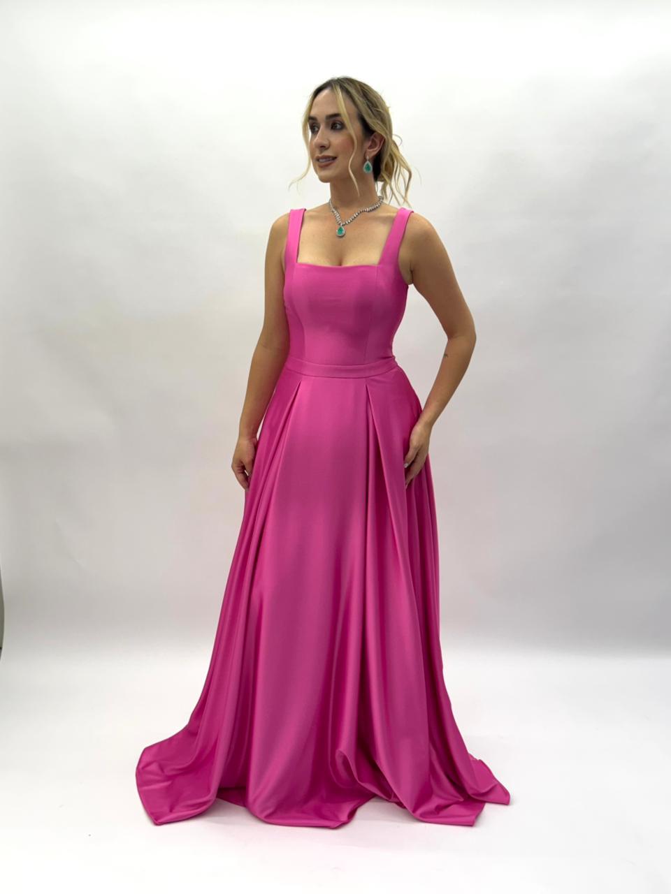 Vestido de festa decote quadrado com alças e corselet - COD 2005