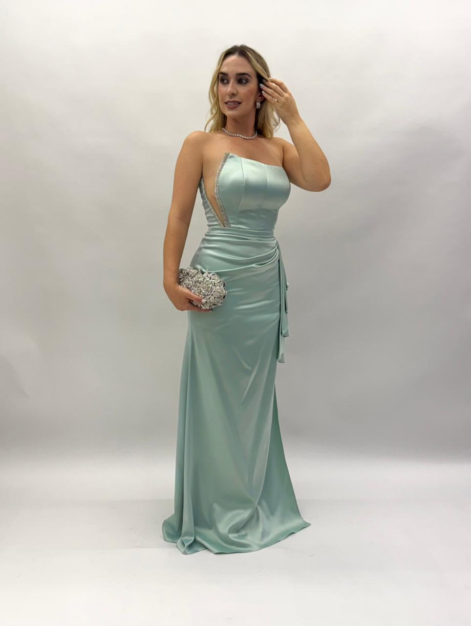 Vestido de festa tomara que caia com ponta assimétrica - COD 2001