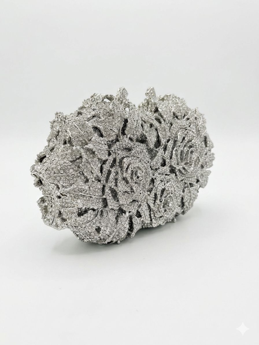 Clutch Modelo Joia Rosas - Prata