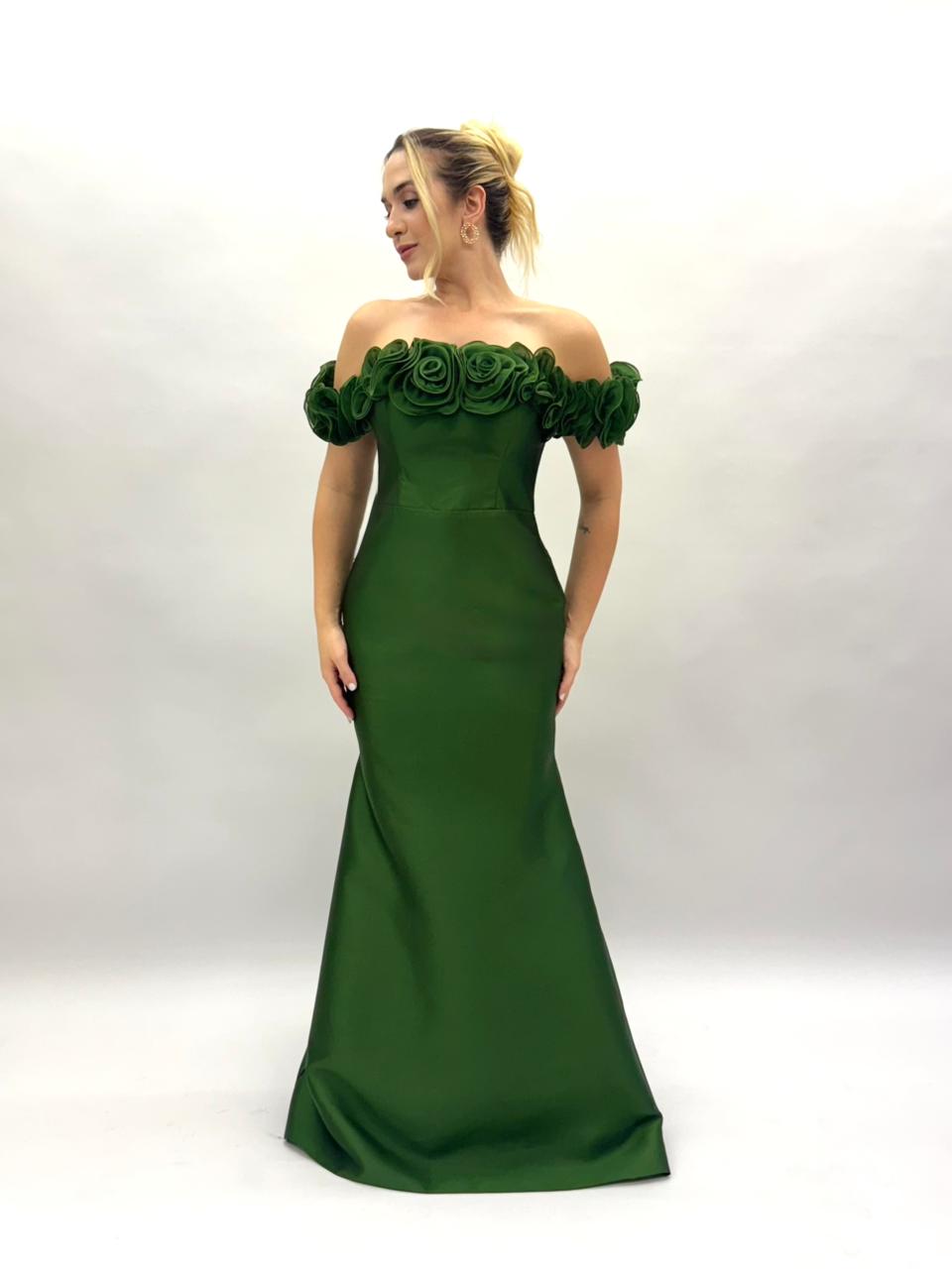Vestidos ombro a ombro em Zibeline com flores - COD 1021