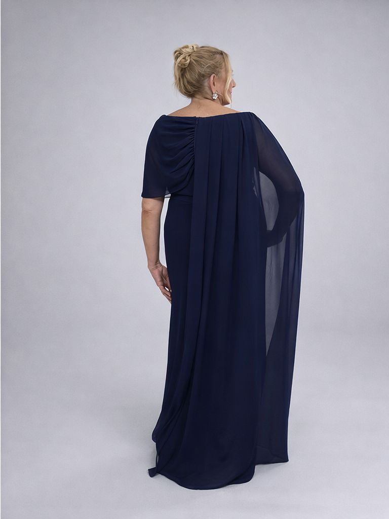 Vestido de festa em chiffon com capa lateral - COD 3001