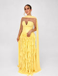 Vestido de Festa decote V e saia com babados verticais - COD 1019