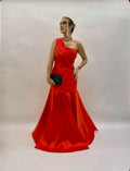 Vestido de Festa modelo sereia decote um ombro em zibeline e crepe - COD 1018