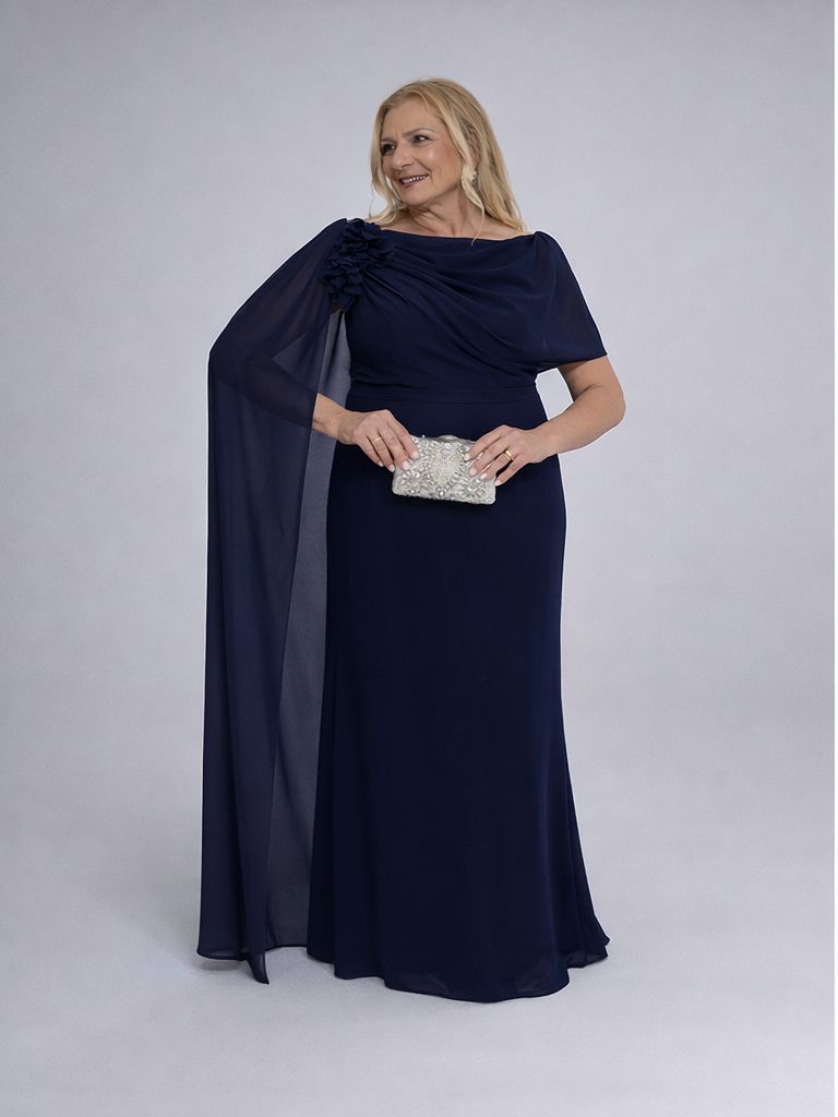 Vestido de festa em chiffon com capa lateral - COD 3001