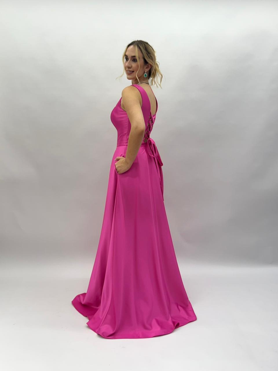 Vestido de festa decote quadrado com alças e corselet - COD 2005