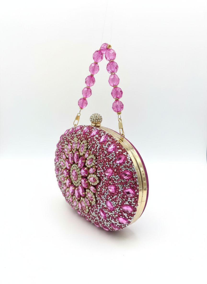 Clutch Modelo Pedrarias Oval - Rosa Pink