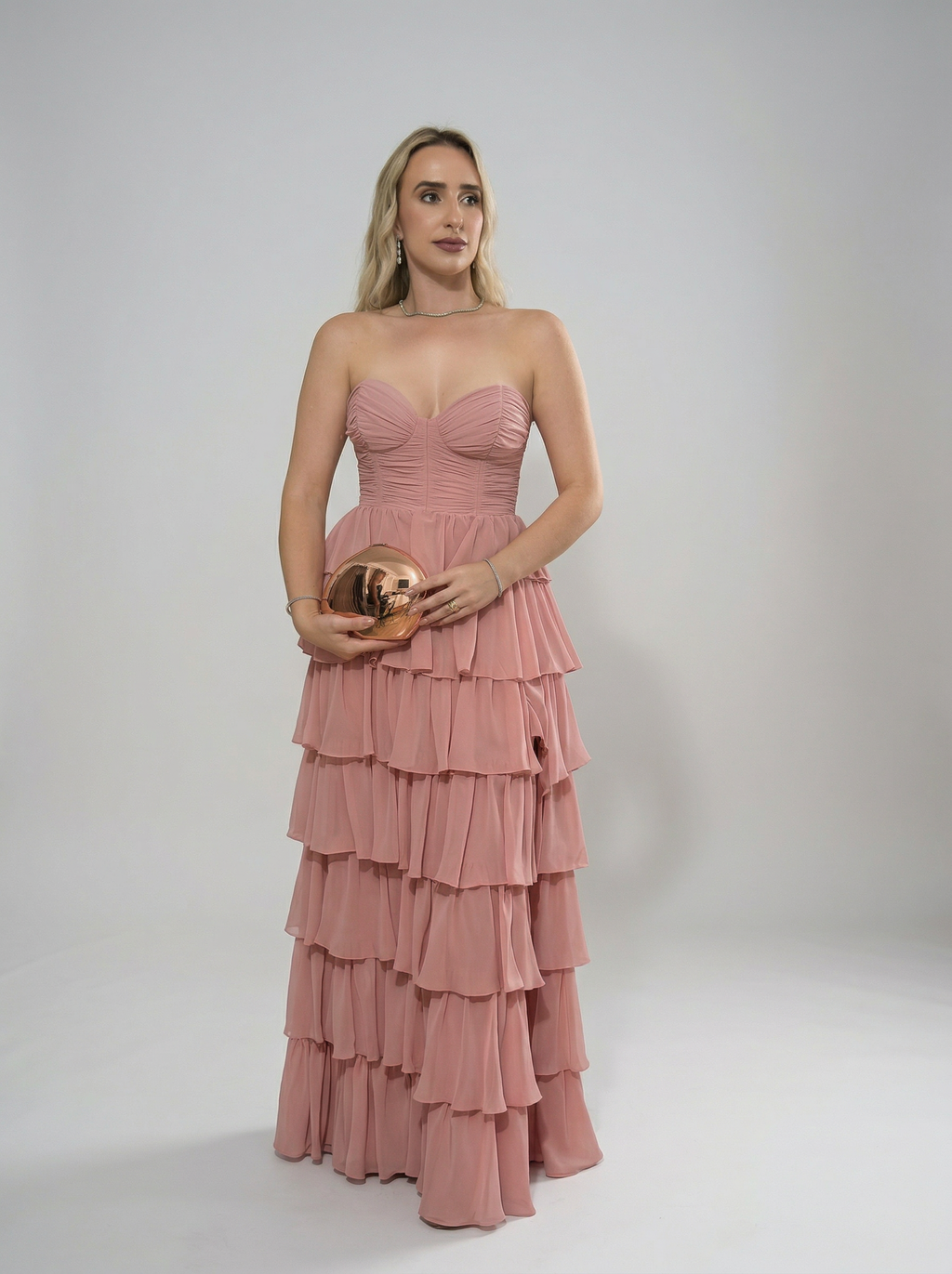 Vestido de festa tomara que caia com saia em babados - COD 1002