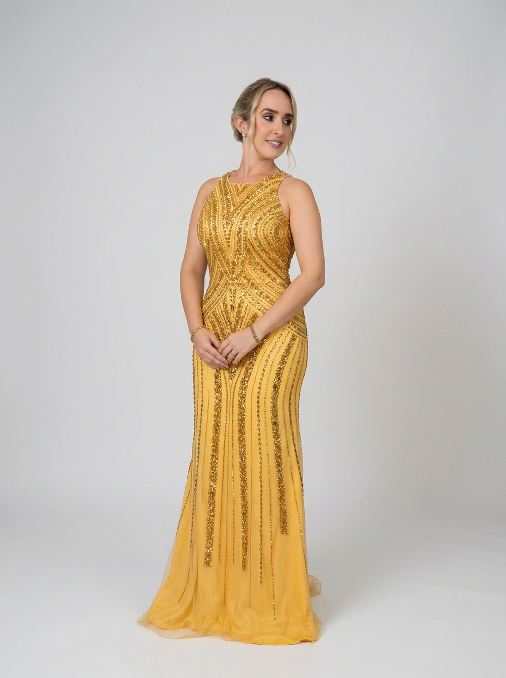 Vestido de Festa bordado em pedrarias decote regata - COD 5005